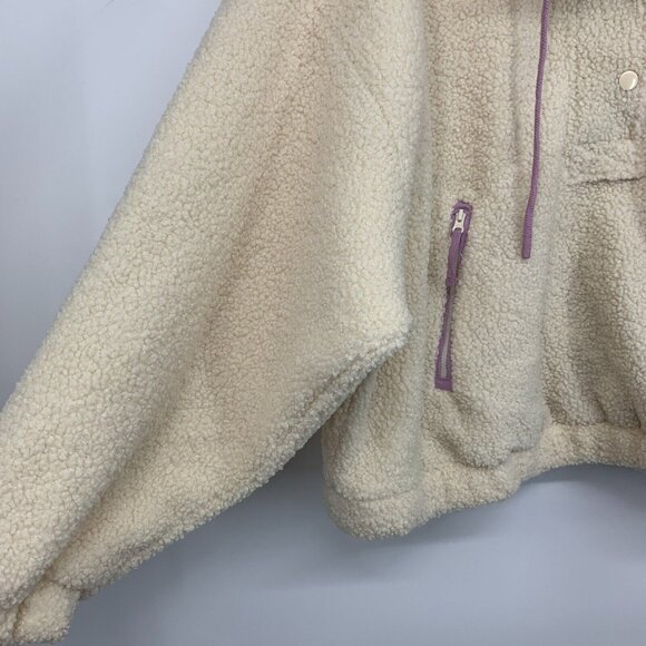 Universal Thread Pullover Faux Sherpa Button Snap Cream Sweatshirt - Picture 6 of 10